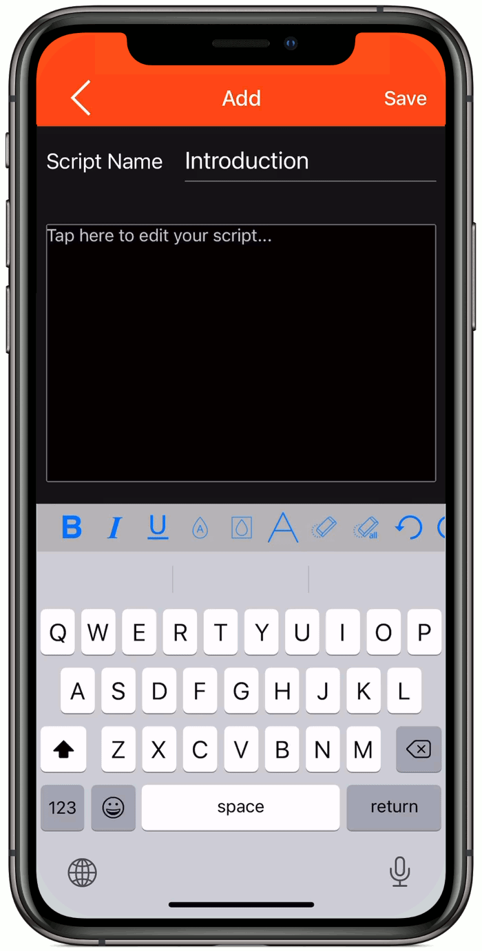 Dictatating script to video app